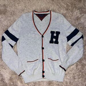 Tommy Hilfiger Light Gray Cardigan with Navy Accents